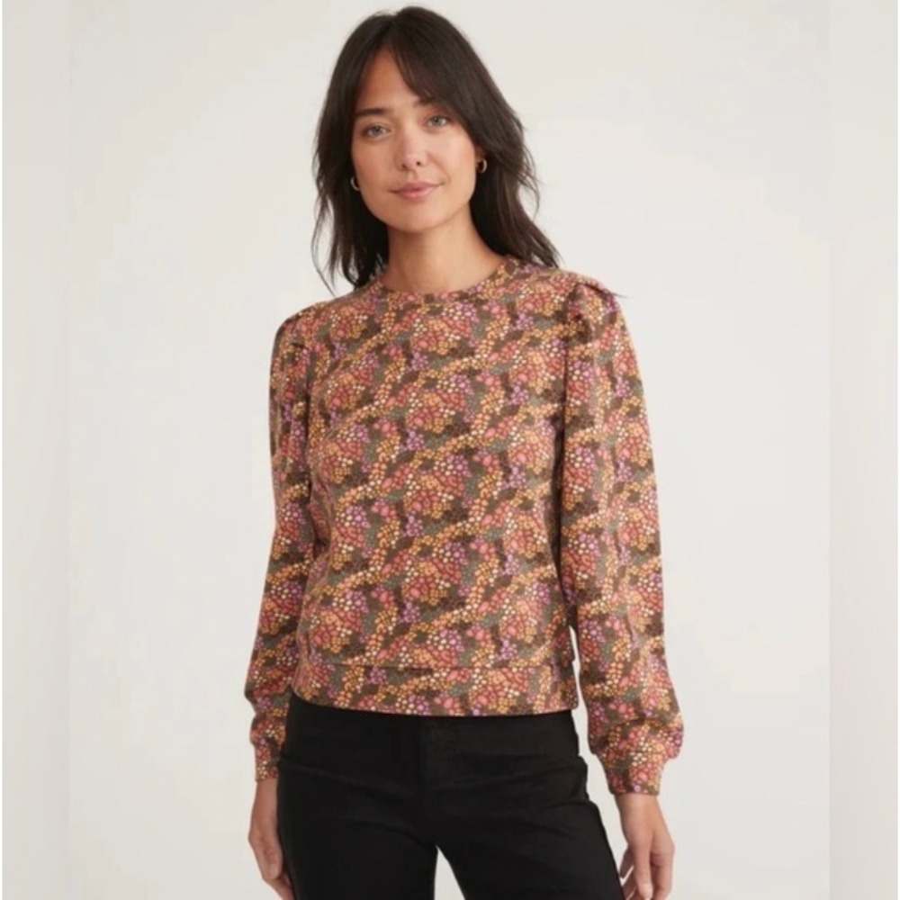 Floral Print Crewneck Sweatshirt in Multi Pink and Brown